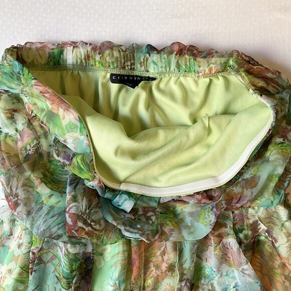 City Studio Women Dress M Green Floral Strapless Fit & Flare Hi-Low Chiffon Knee - Picture 3 of 11